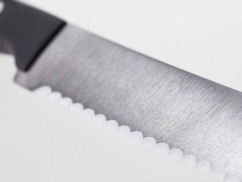 Wüsthof closeup of black polypropylene handle offering heat-resistant secure grip