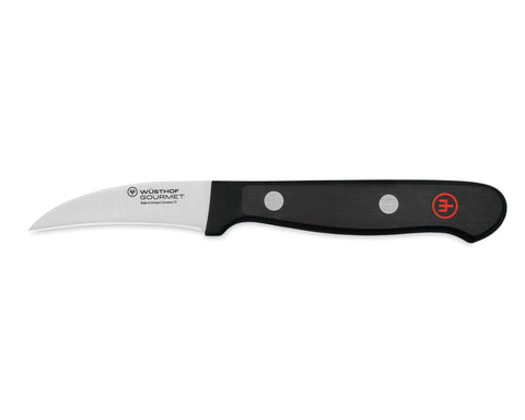 Wüsthof front view of peeling knife showing balanced geometry and control