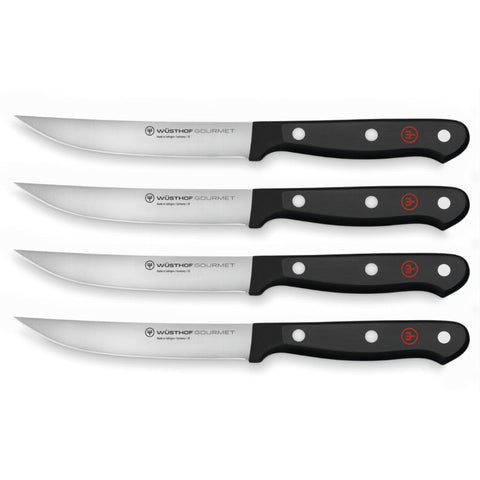 Wüsthof gourmet steak knife set front packaging showcasing complete set and benefits