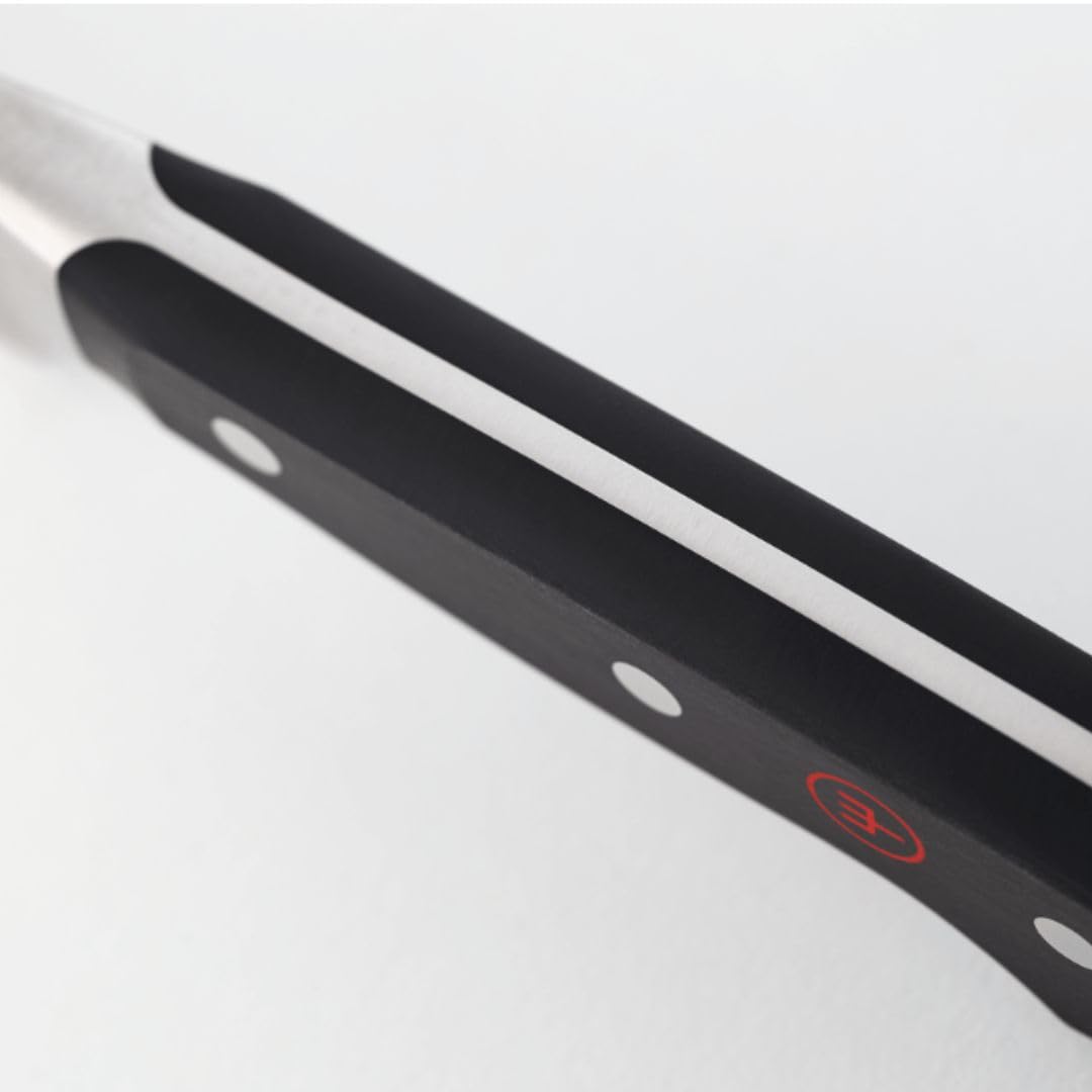 Wüsthof knives beside a ruler for scale and compact table-ready size
