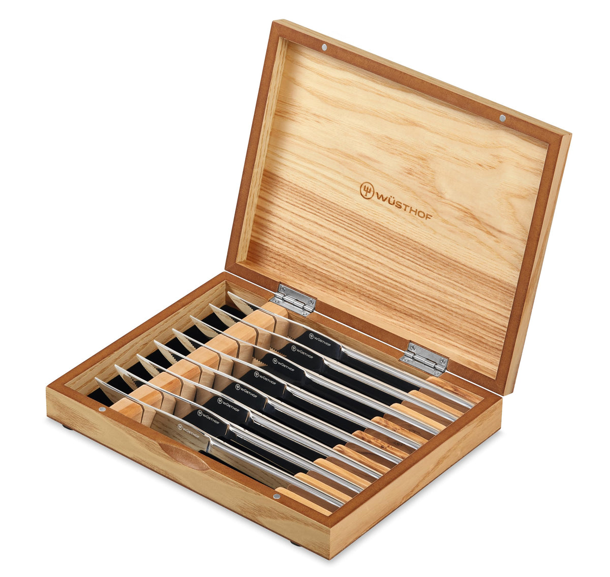 Wüsthof mignon set front view showing polished knives and gift box for elegant presentation