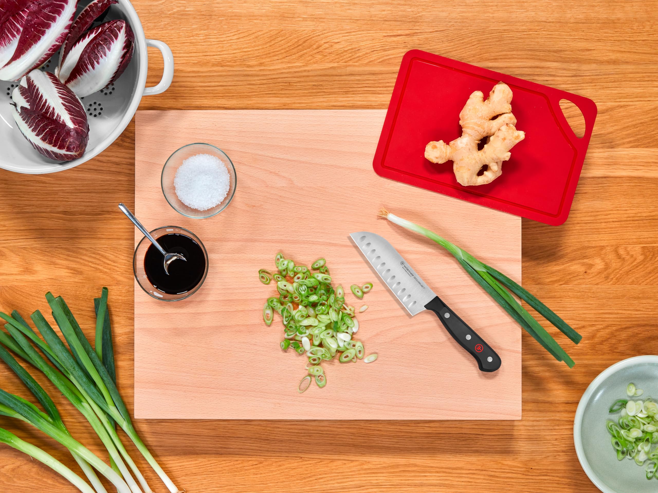 Wüsthof knife beside ruler showing 5-inch scale for compact kitchen work