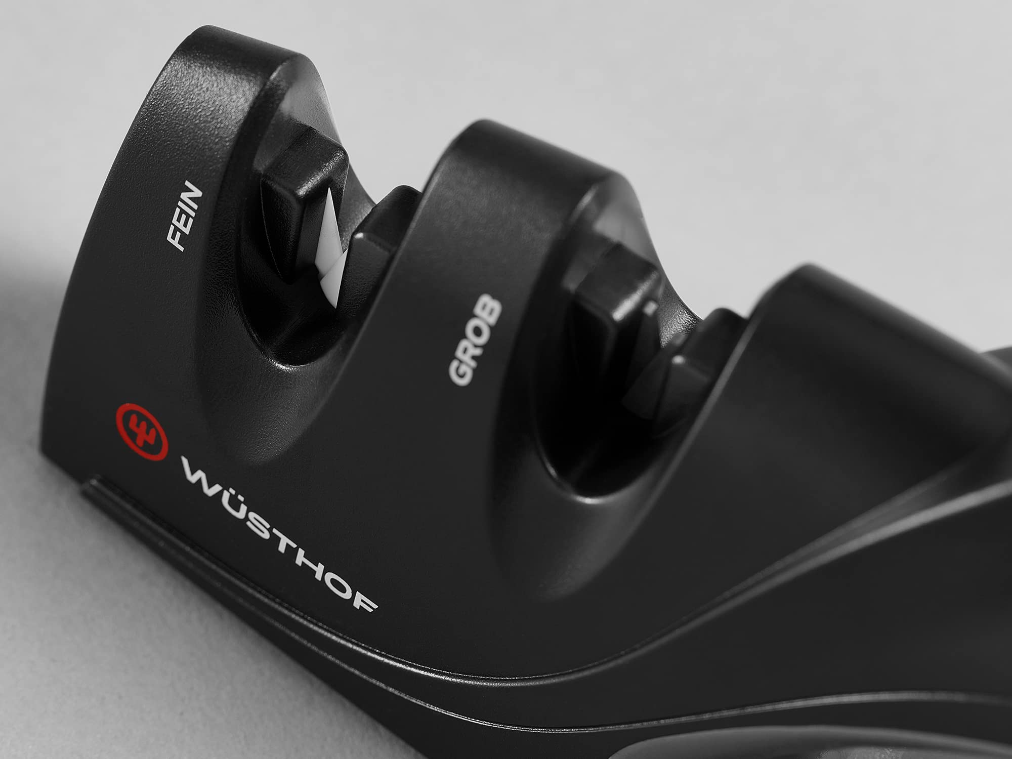 Wüsthof sharpener cartridge detail displaying carbide and ceramic materials for performance