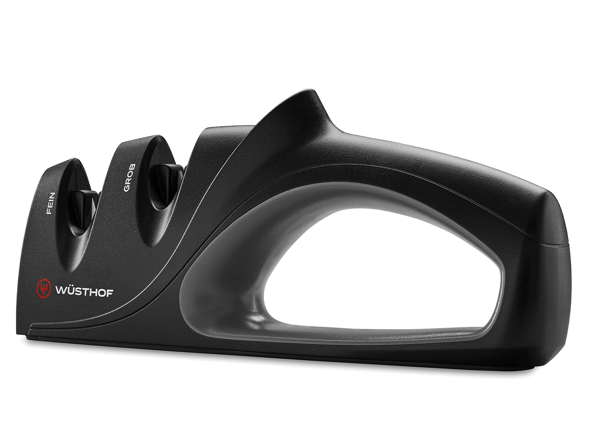 Wüsthof sharpener handle close-up showing E-Z grip for safer control