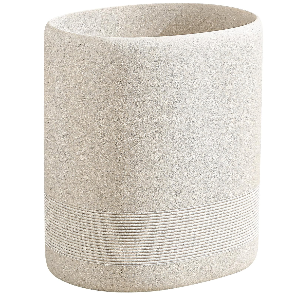 WUUAHOME front view of beige stone-look bin showing elegant modern design and tidy appearance