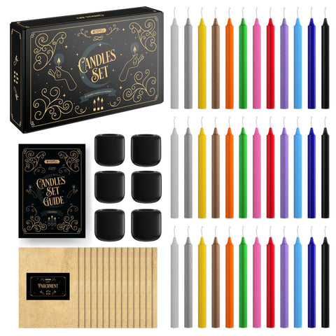 Wyspell front view of boxed set showing all candles and accessories for instant use