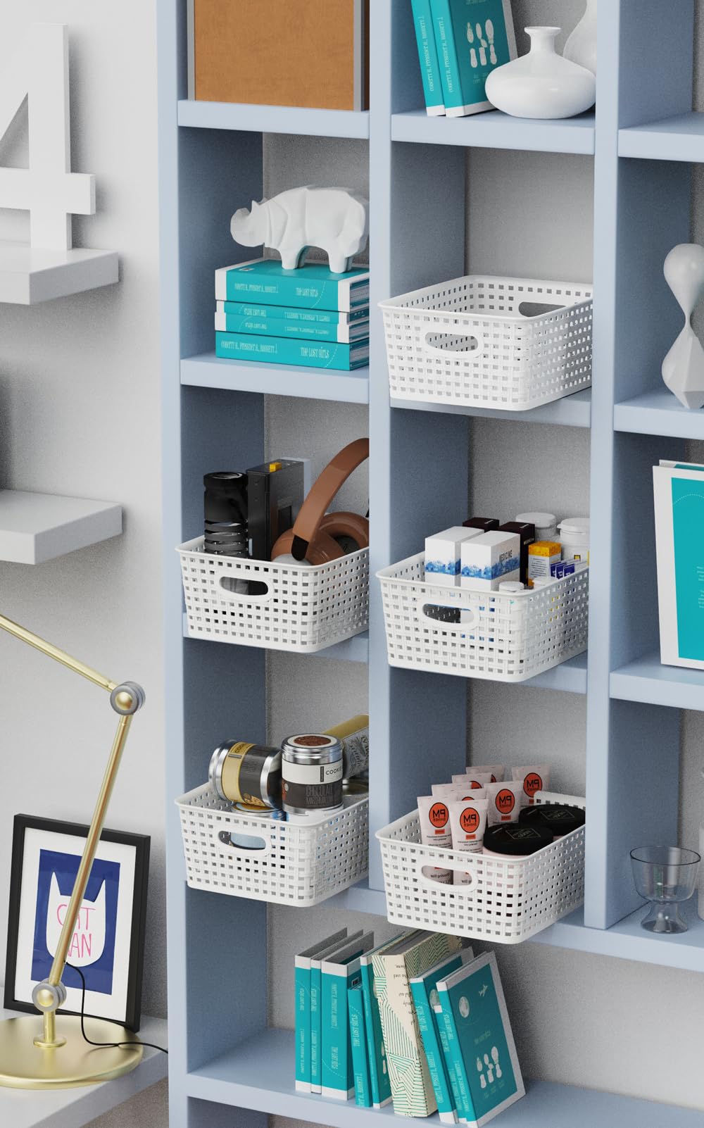 WYT baskets holding toiletries in bathroom for clutter-free counters