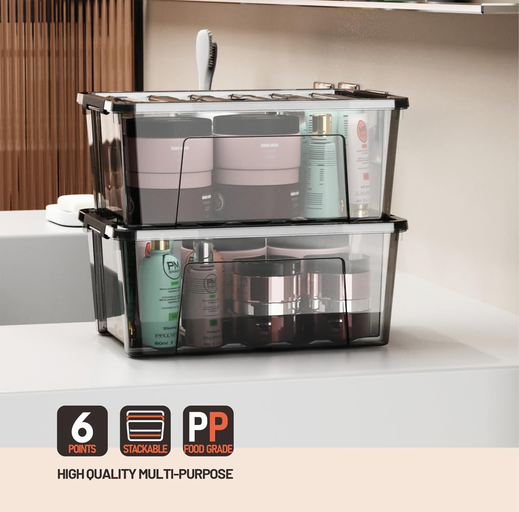 WYT bins organized on bathroom shelf showing tidy styling benefit