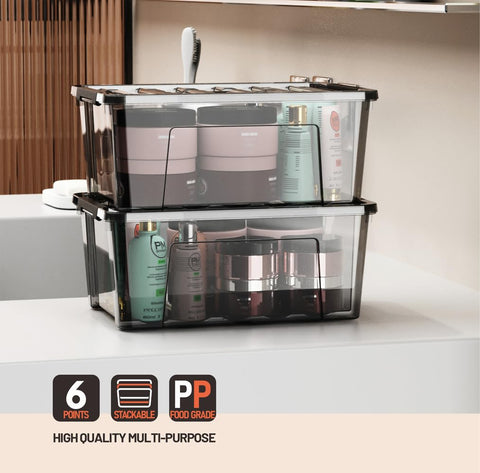 WYT bins organized on bathroom shelf showing tidy styling benefit