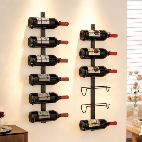 X-cosrack front view of full 12-bottle wall display showing tidy storage