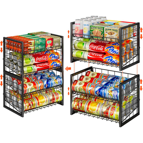 x-cosrack front view showing organized cans and compact footprint benefit: tidy storage
