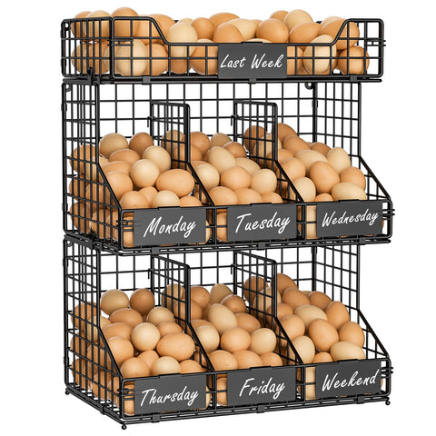 X-cosrack front view showing three stacked baskets and space-saving benefit