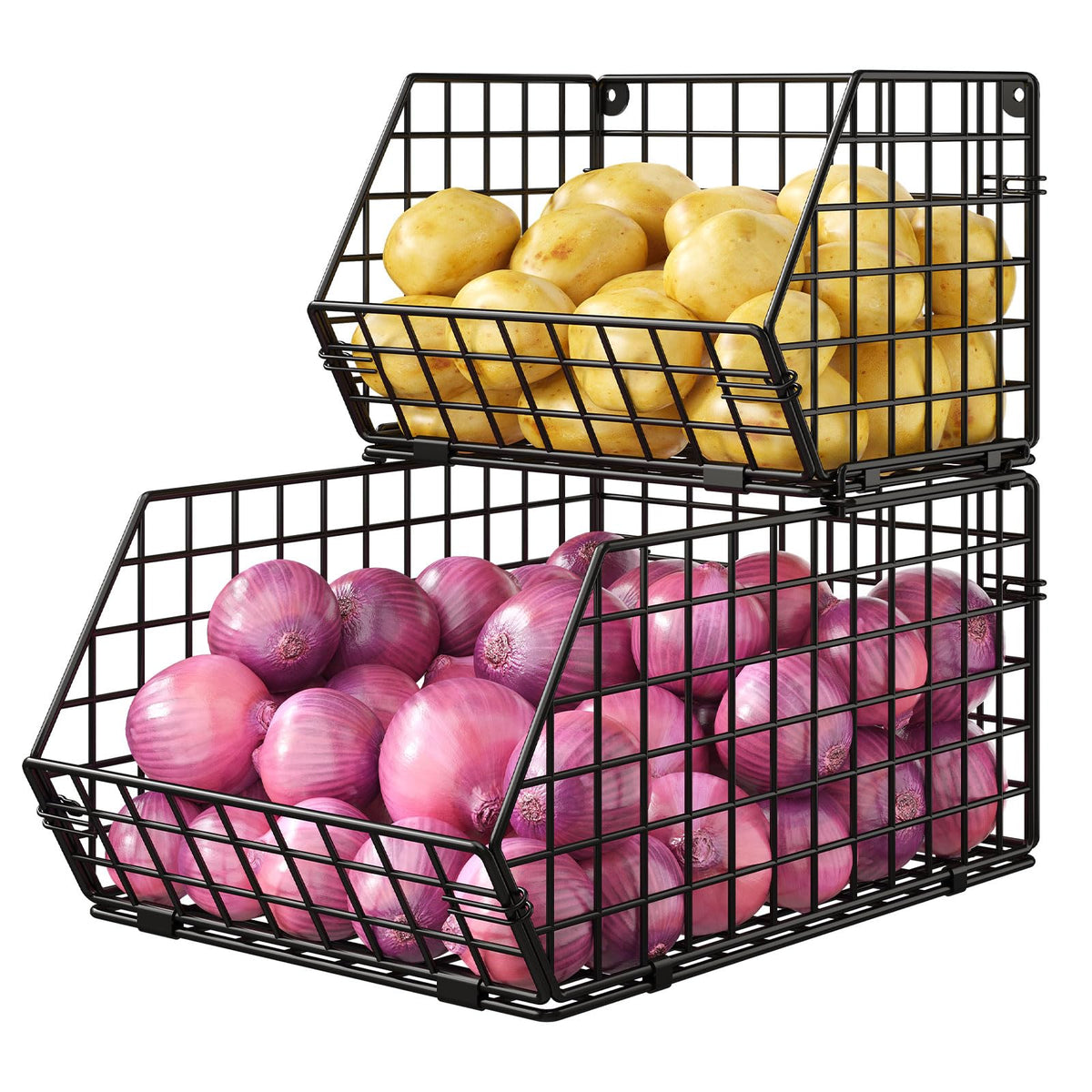 X-cosrack front view showing two-tier storage and organized countertop benefits