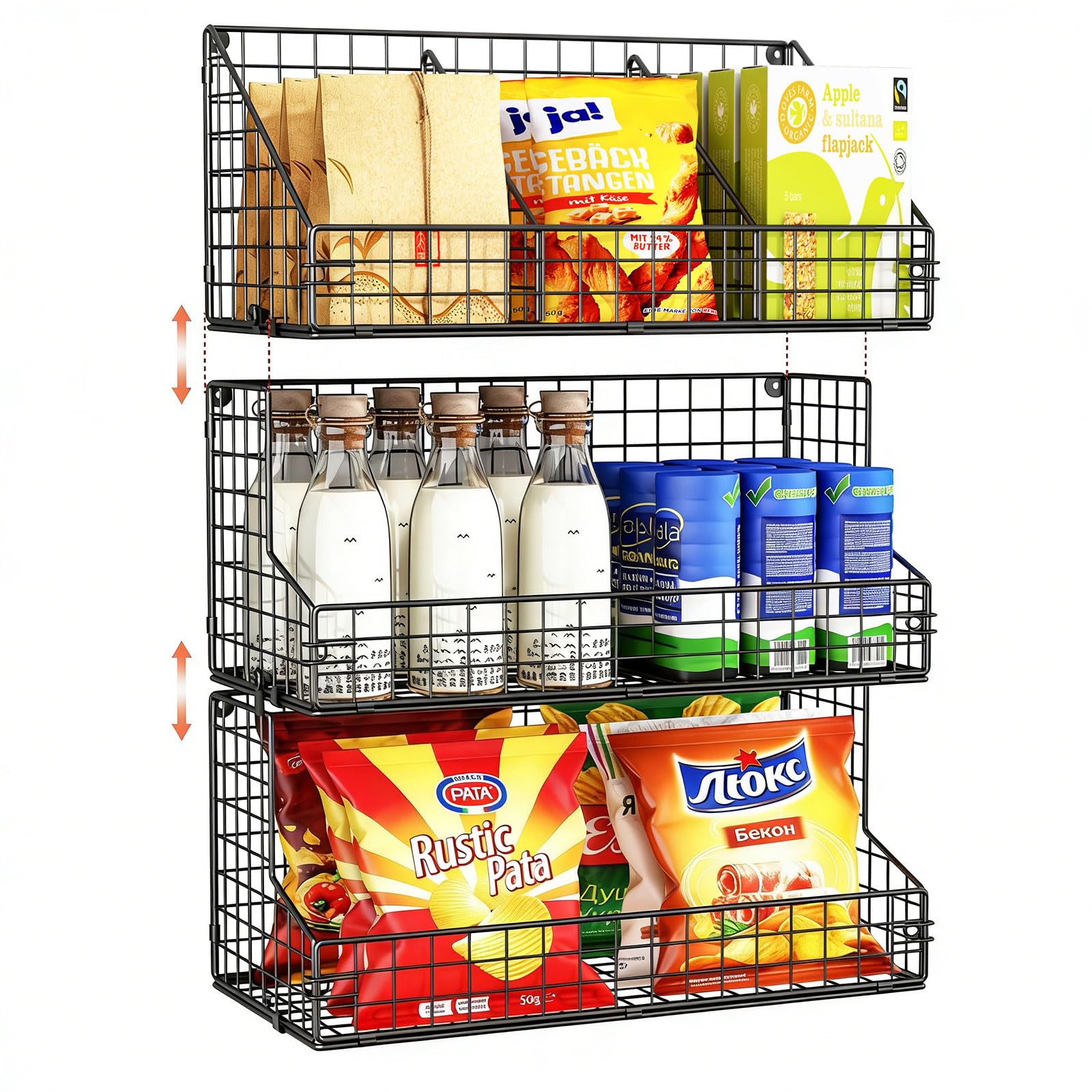 X-cosrack front view showing three tiers and clear organization benefit