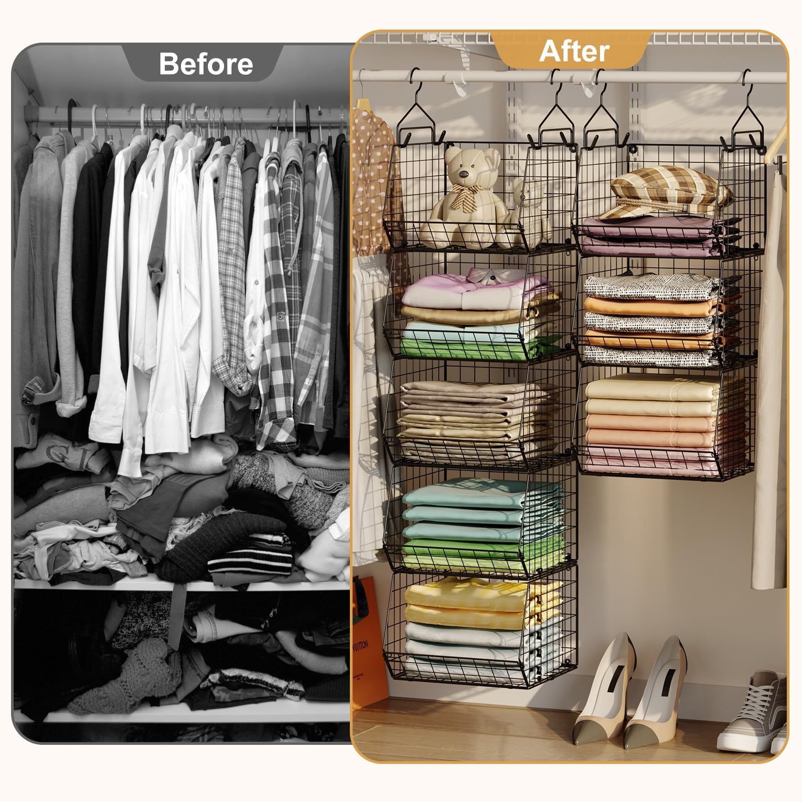 X-cosrack in-closet lifestyle styling showing tidy clothes and accessories