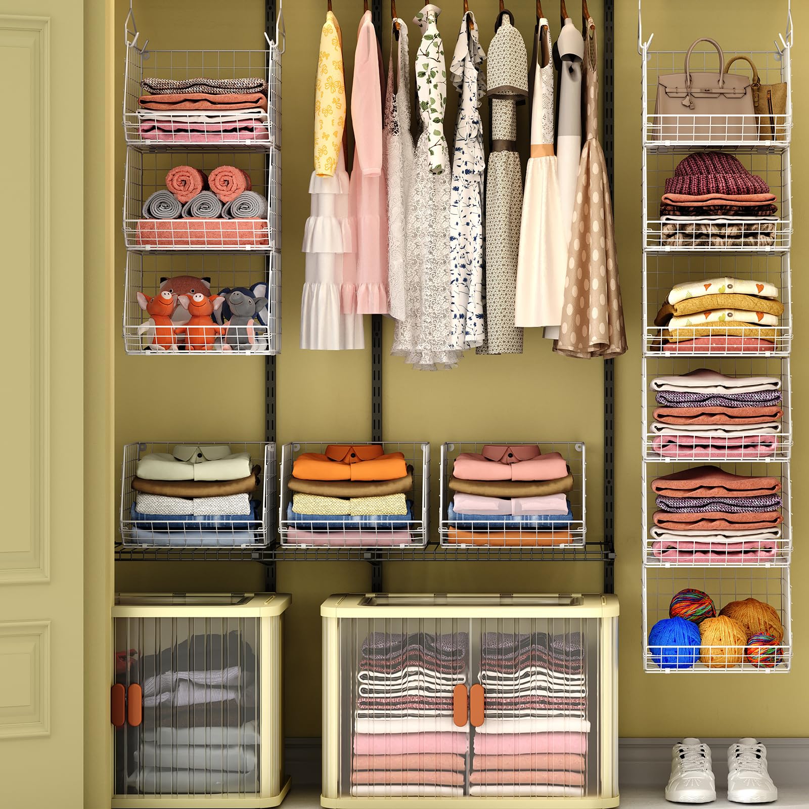 X-cosrack in closet holding clothes shoes and accessories for space saving