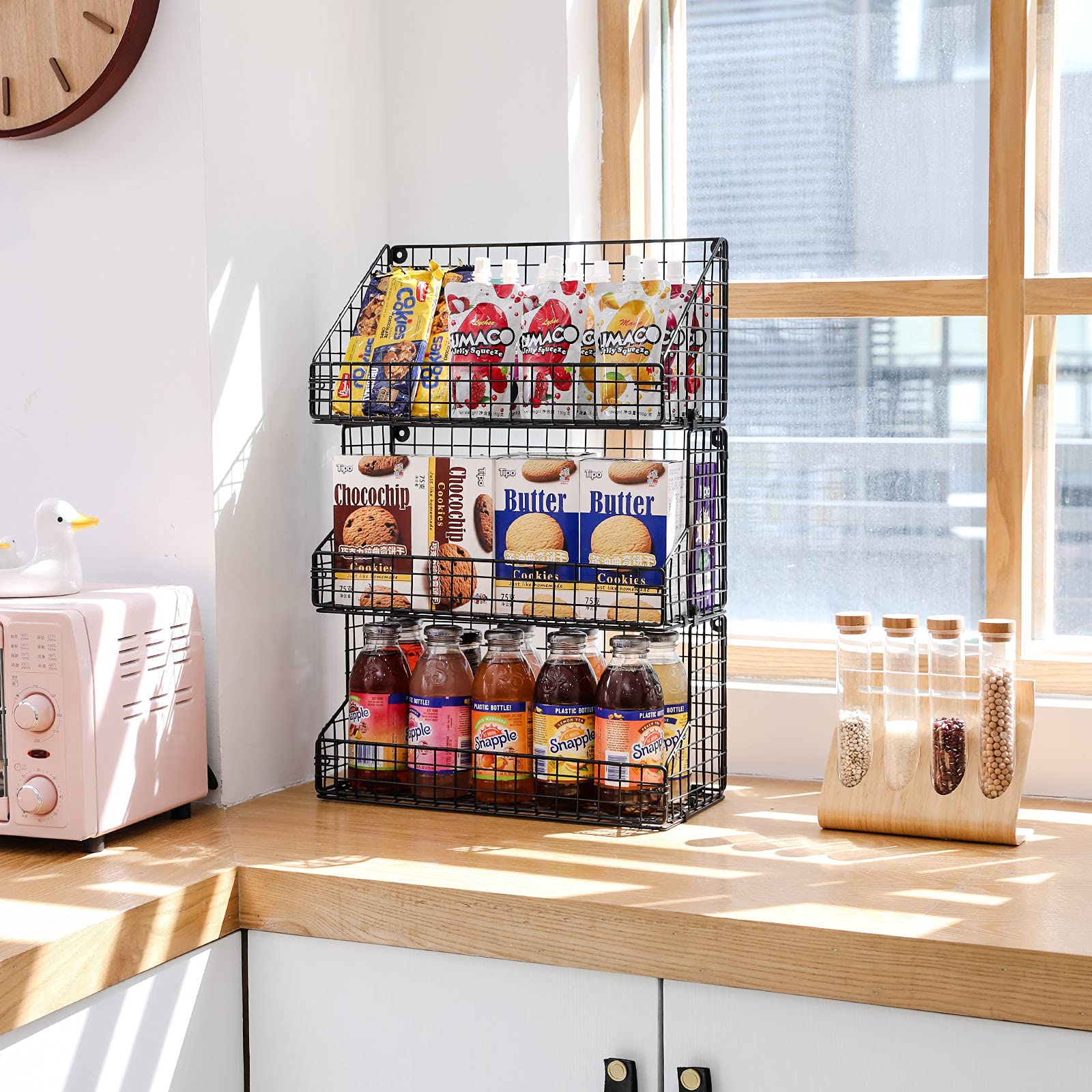 X-cosrack in an office breakroom organizing bars and condiments benefit