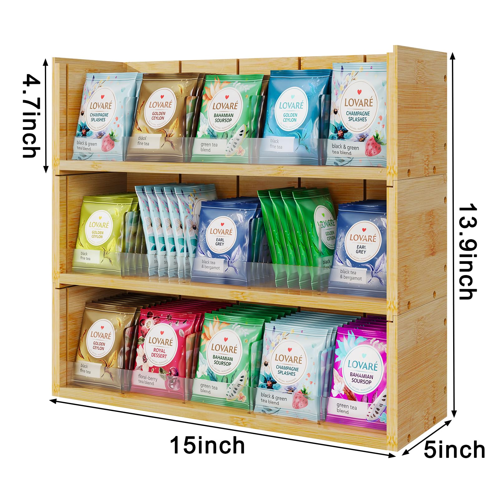 X-cosrack next to mug showing scale and capacity for up to 300 tea bags benefit
