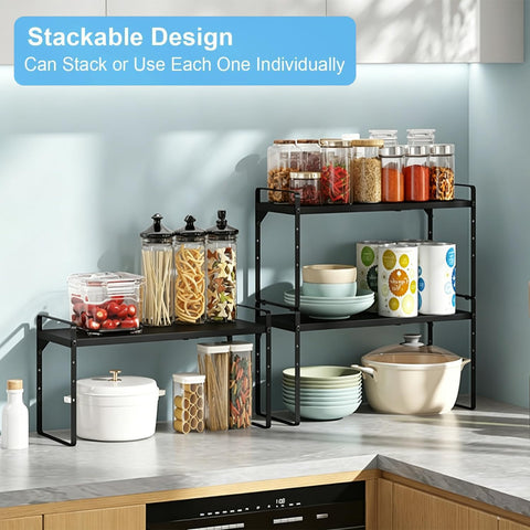 X-cosrack stacked inside cabinet maximizing vertical storage space
