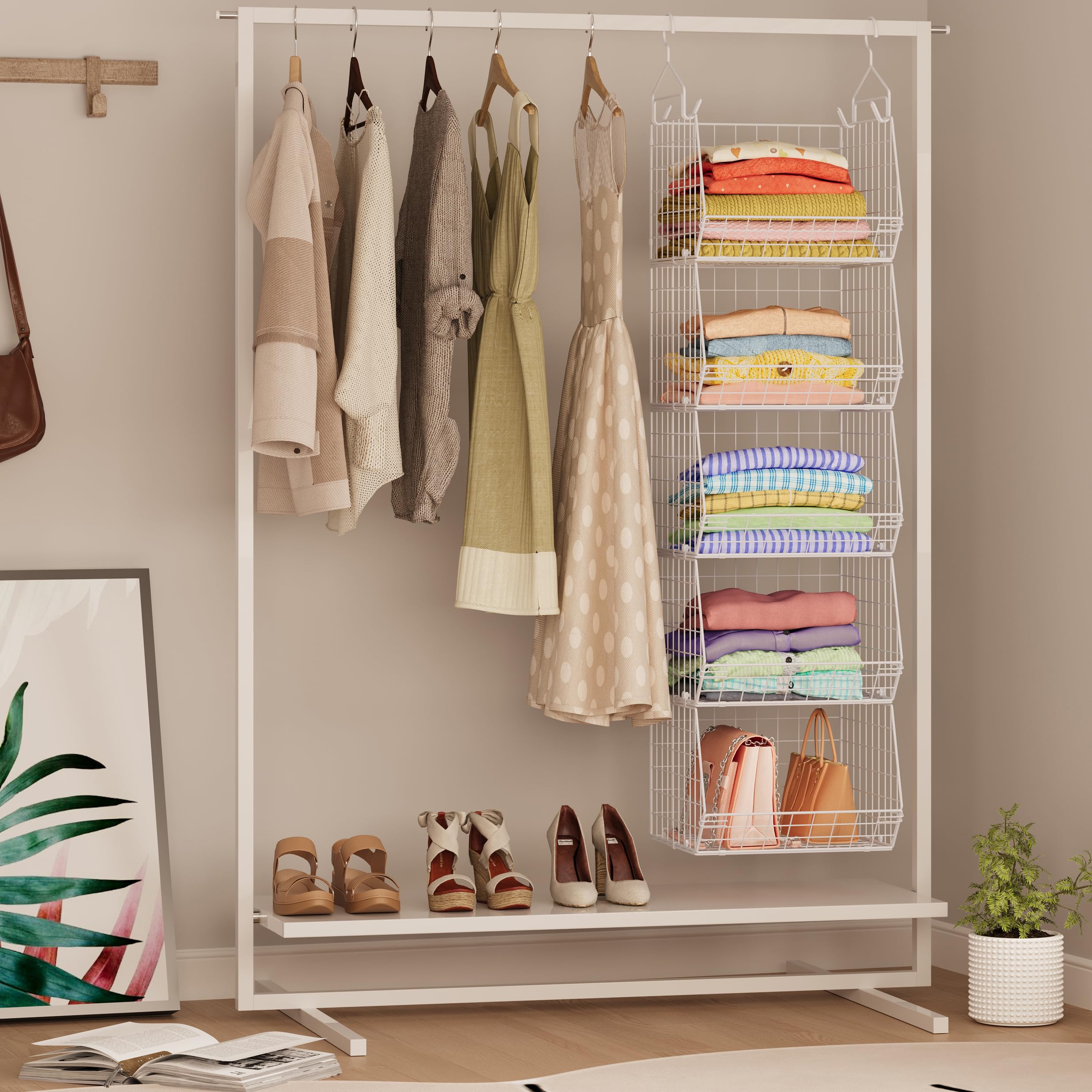 x-cosrack three baskets wall mounted in a hallway for tidy visible storage