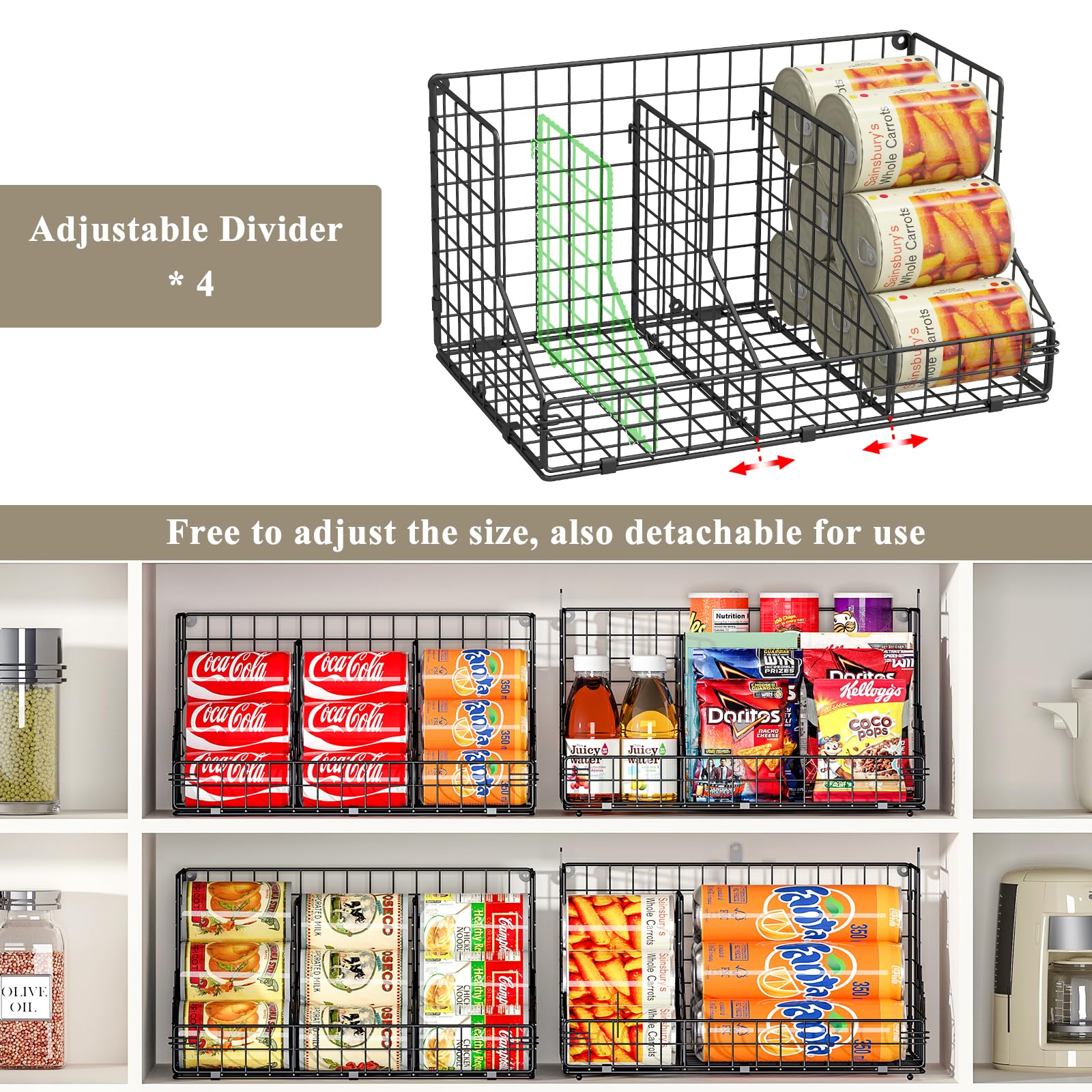 X-cosrack holding onions, apples, and spice jars for versatile pantry use
