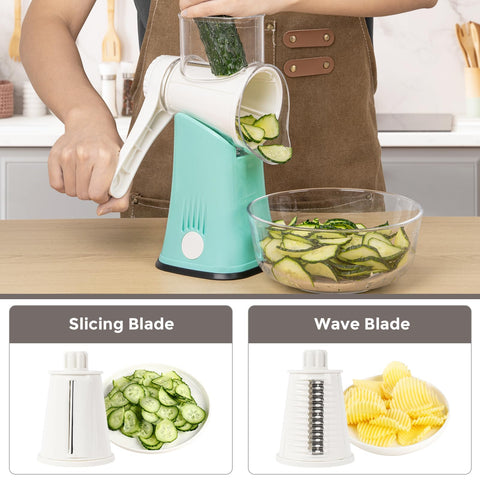 X Home close-up of five stainless steel drum blades showing texture options for cooking