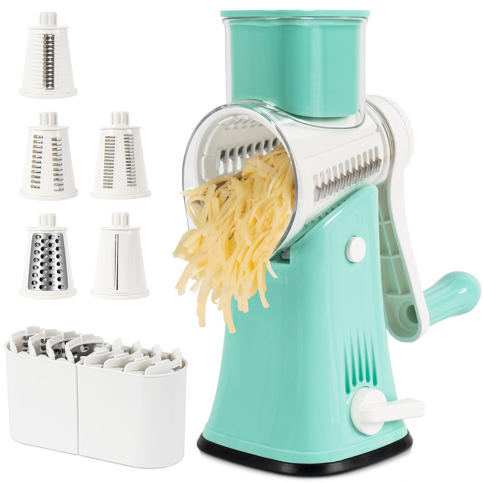 X Home front view of blue grater showing overall design and accessible controls