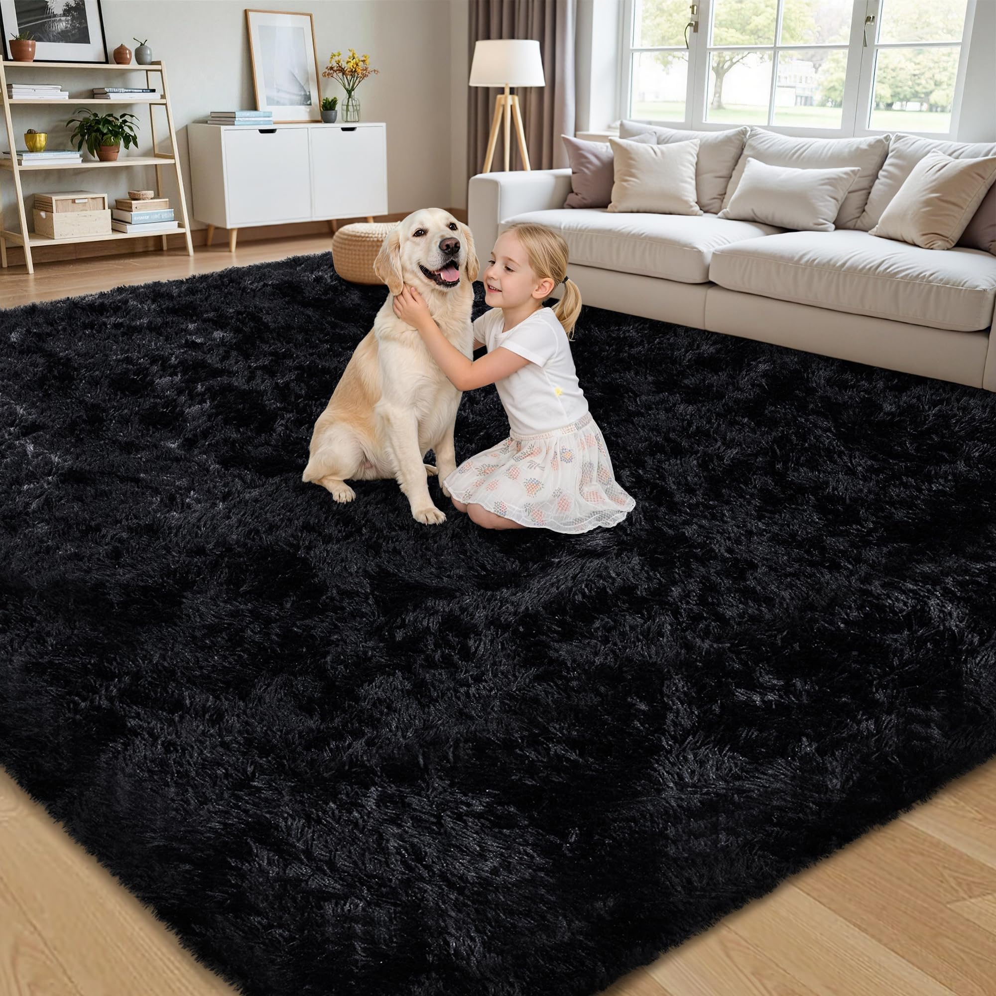 Xafir rug next to sofa showing 8x10 scale and room-defining impact