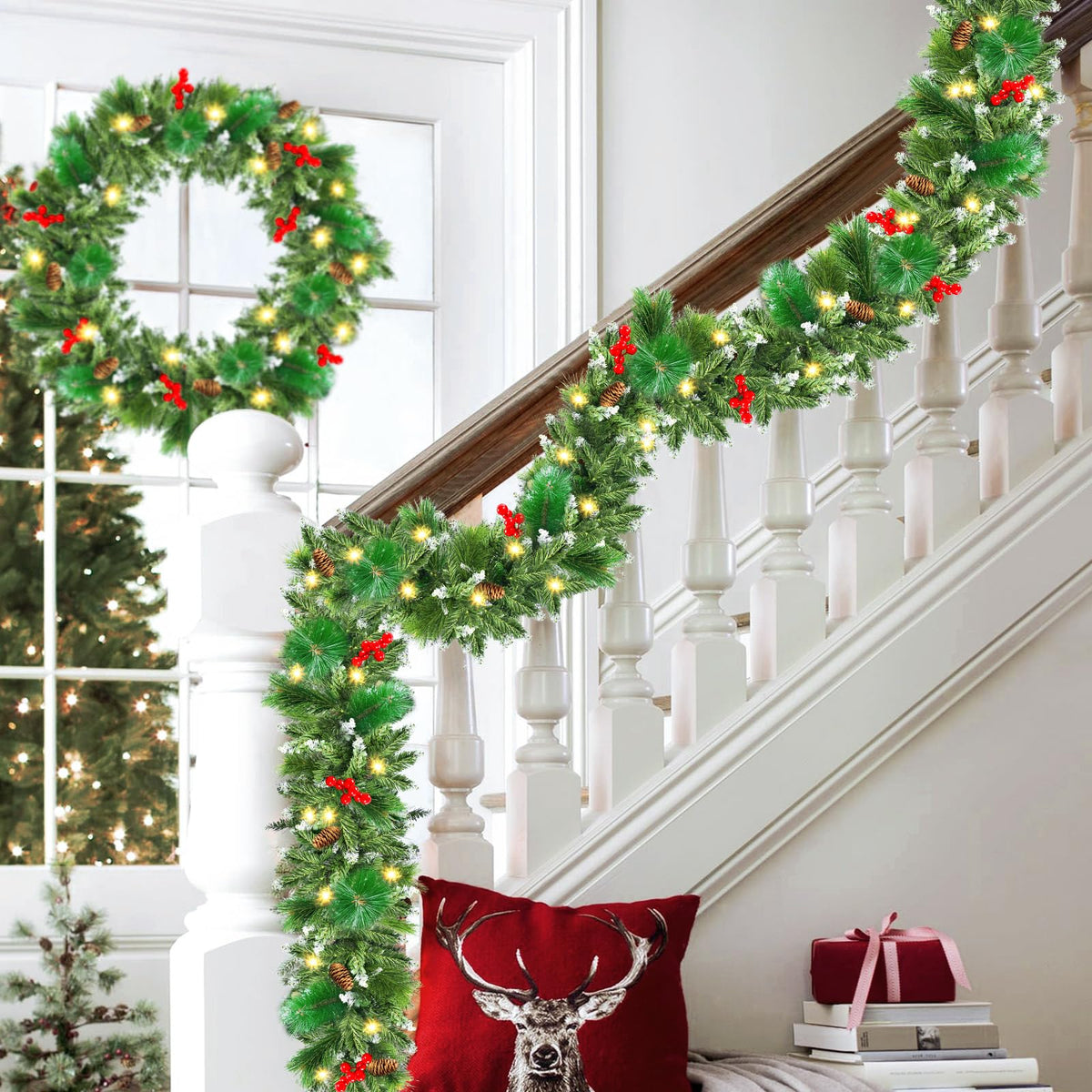 Xander garland front view showing full 9ft length and warm lights
