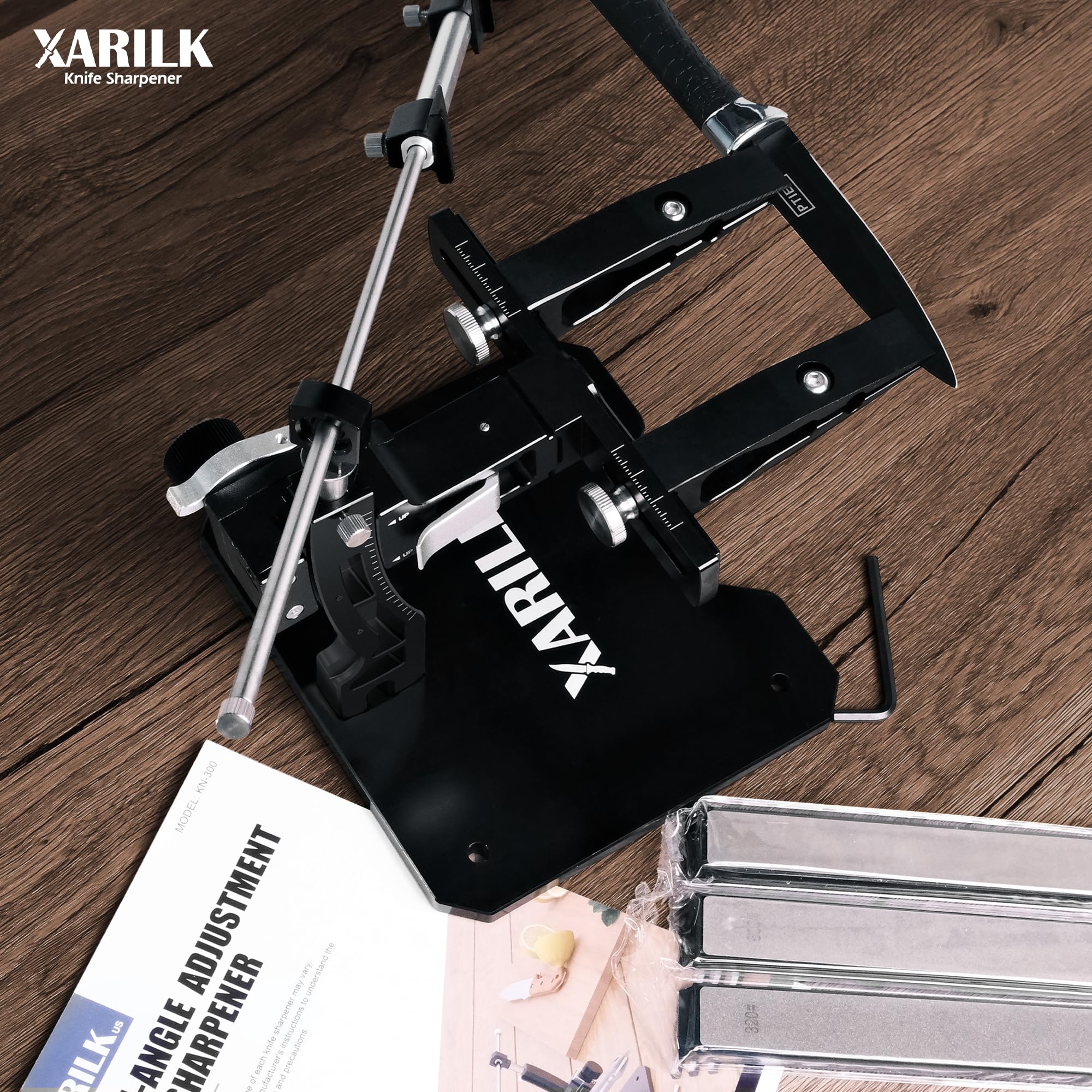 XARILK sharpening an outdoor knife in field setting to show portable versatility