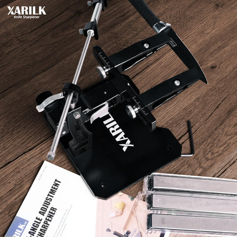 XARILK sharpening an outdoor knife in field setting to show portable versatility