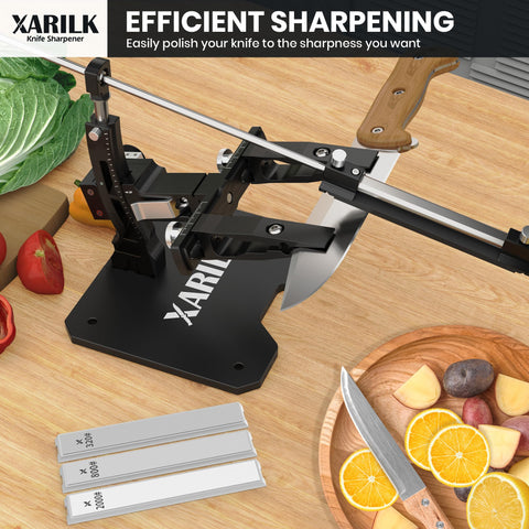 XARILK size comparison next to a chef knife to show scale and portability