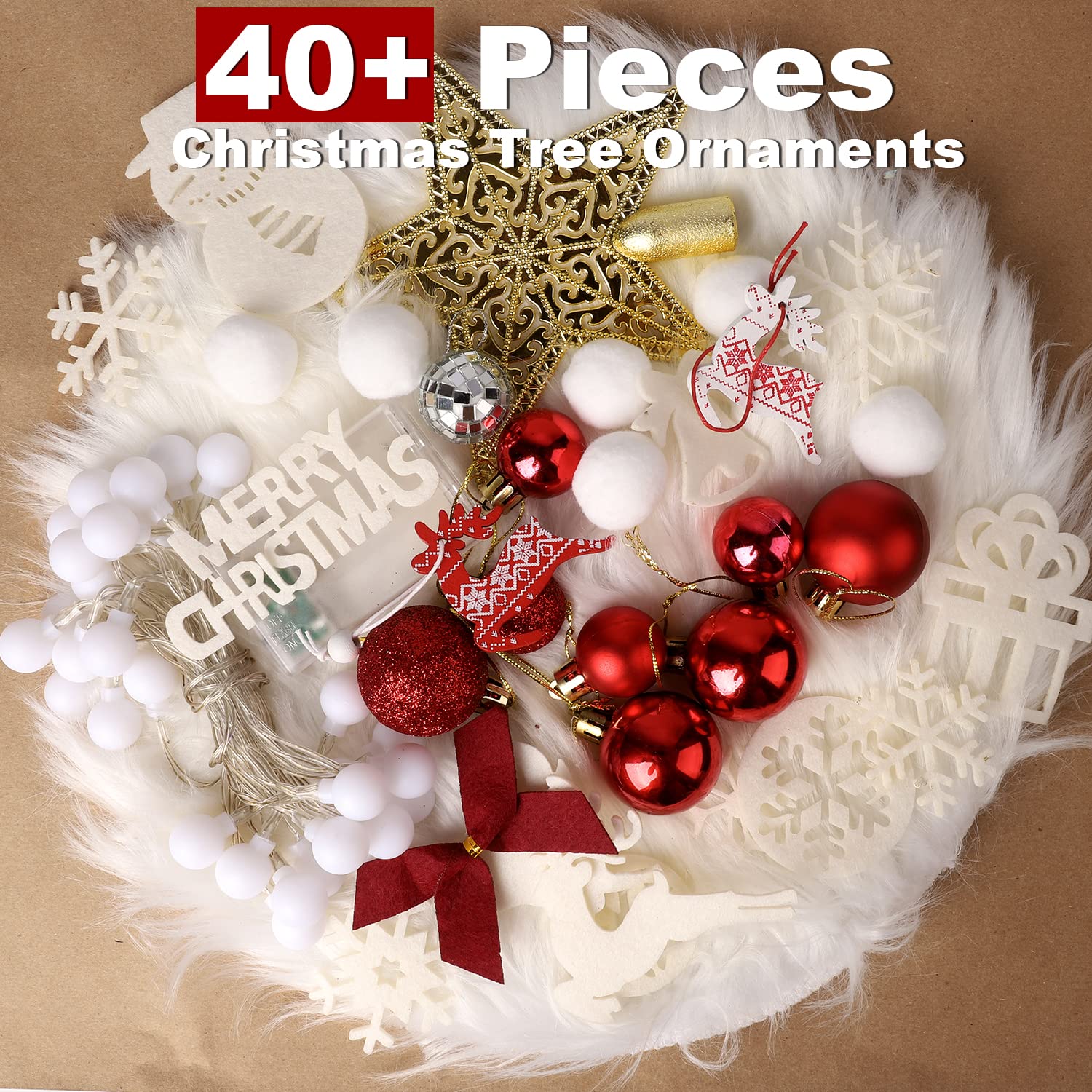 Xavase ornaments and golden star topper showing coordinated decorative set