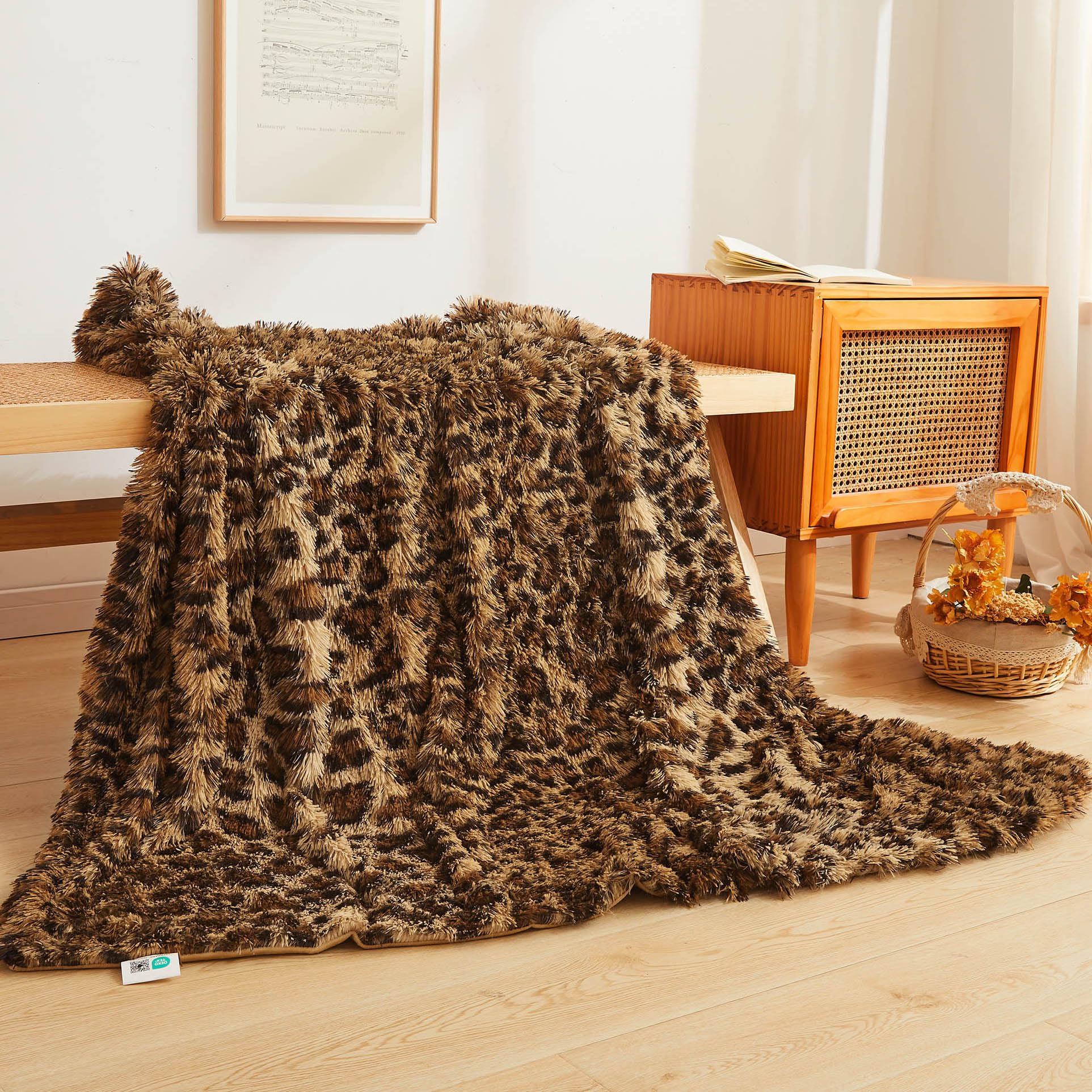 XeGe front view of cheetah-brown throw showing pattern and plushness for stylish warmth