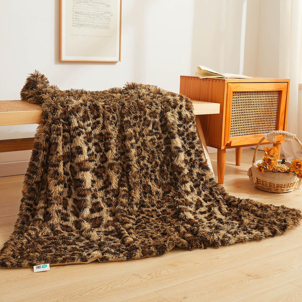 XeGe front view of cheetah-brown throw showing pattern and plushness for stylish warmth