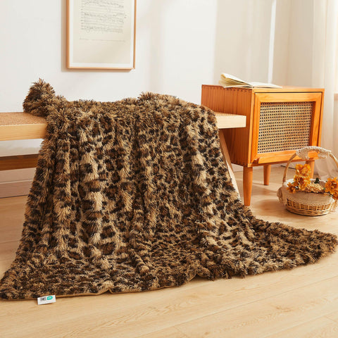 XeGe front view of cheetah-brown throw showing pattern and plushness for stylish warmth
