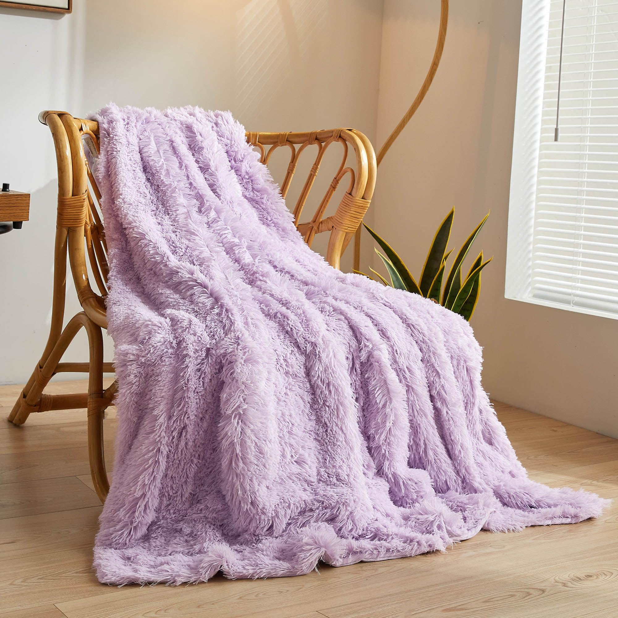 XeGe lavender throw front view showing plush look and decorative benefit