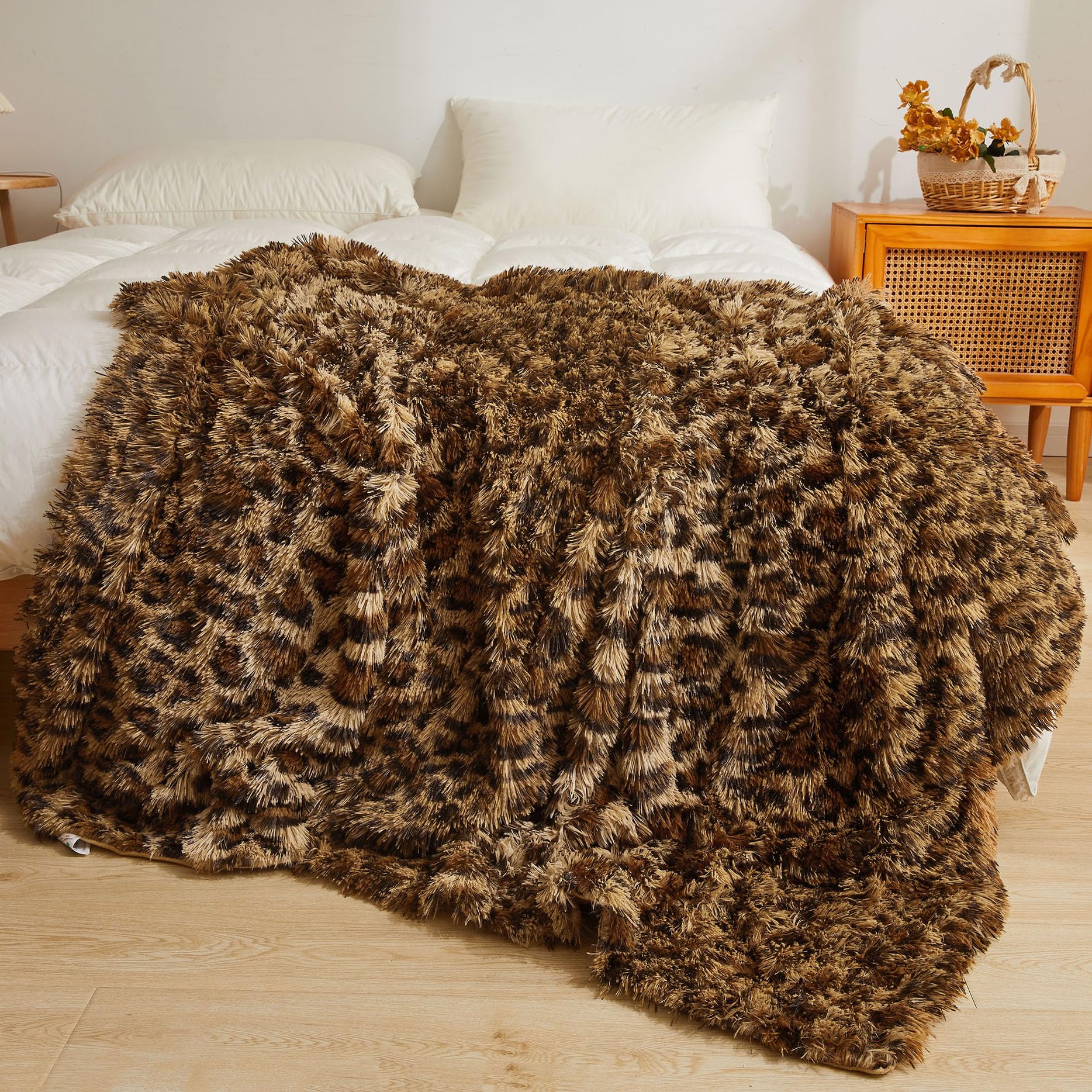 XeGe front view of leopard print blanket showing full pattern and coverage for style