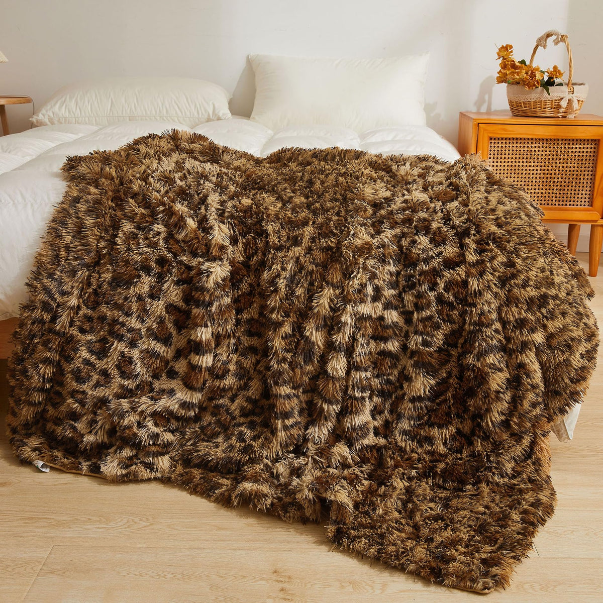 XeGe front view of leopard print blanket showing full pattern and coverage for style