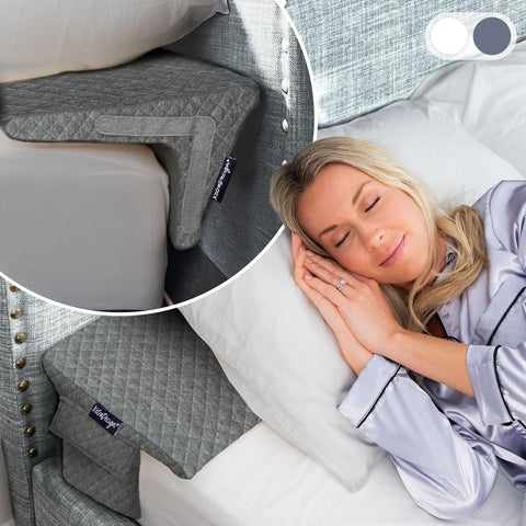 XetraDesign front view of grey wedge pillow showing crisp edges and neat cover for tidy bed