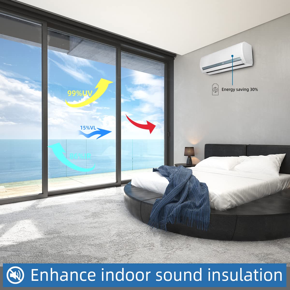 xiawei installed on window full view, reduces glare and preserves outside sight