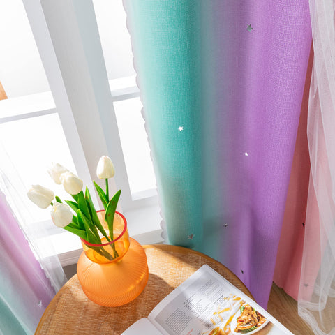 XiDi sheer tulle layer over blackout panel, softens light and adds texture