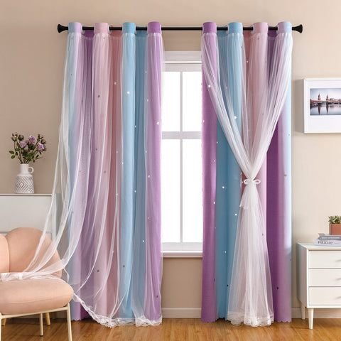 XiDi front panel in pink purple showing full blackout and decorative tulle, enhances room decor