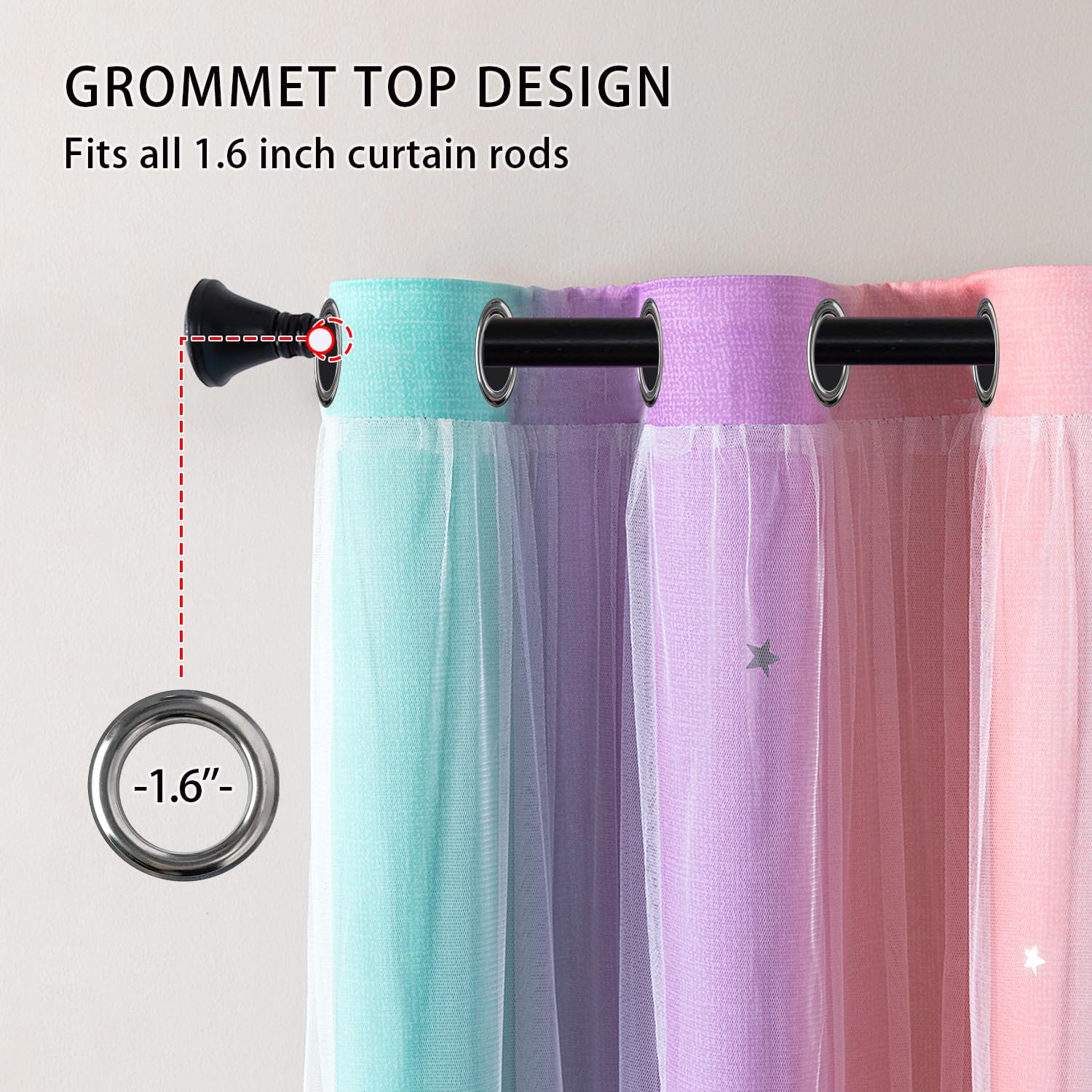 XiDi grommet top view showing metal rings for easy rod installation