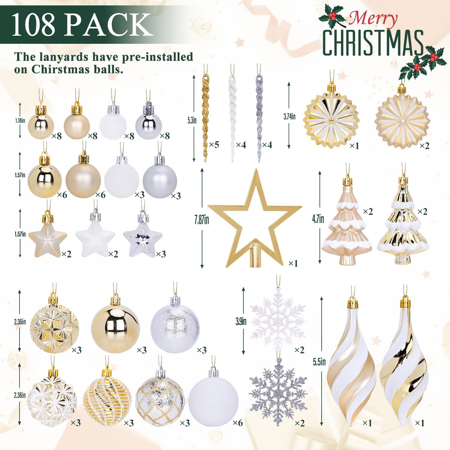 XIFAN icicle and snowflake ornaments grouping showing textured finish benefits