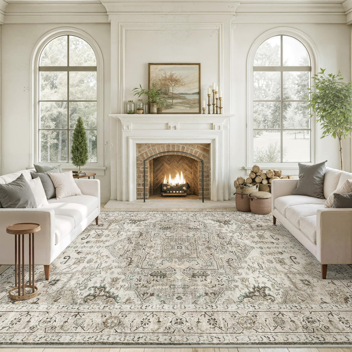 xilixili front view of brown ivory rug highlighting pattern and welcome benefit