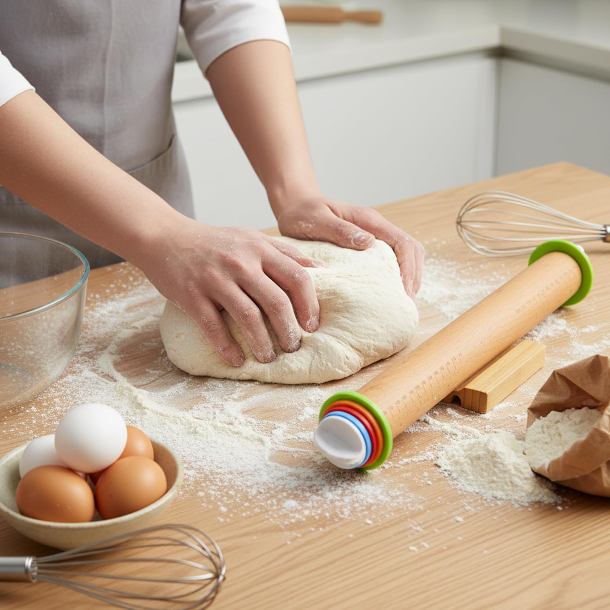 XINBADA rolling pin next to ruler illustrating 17-inch length, fits large pastry tasks