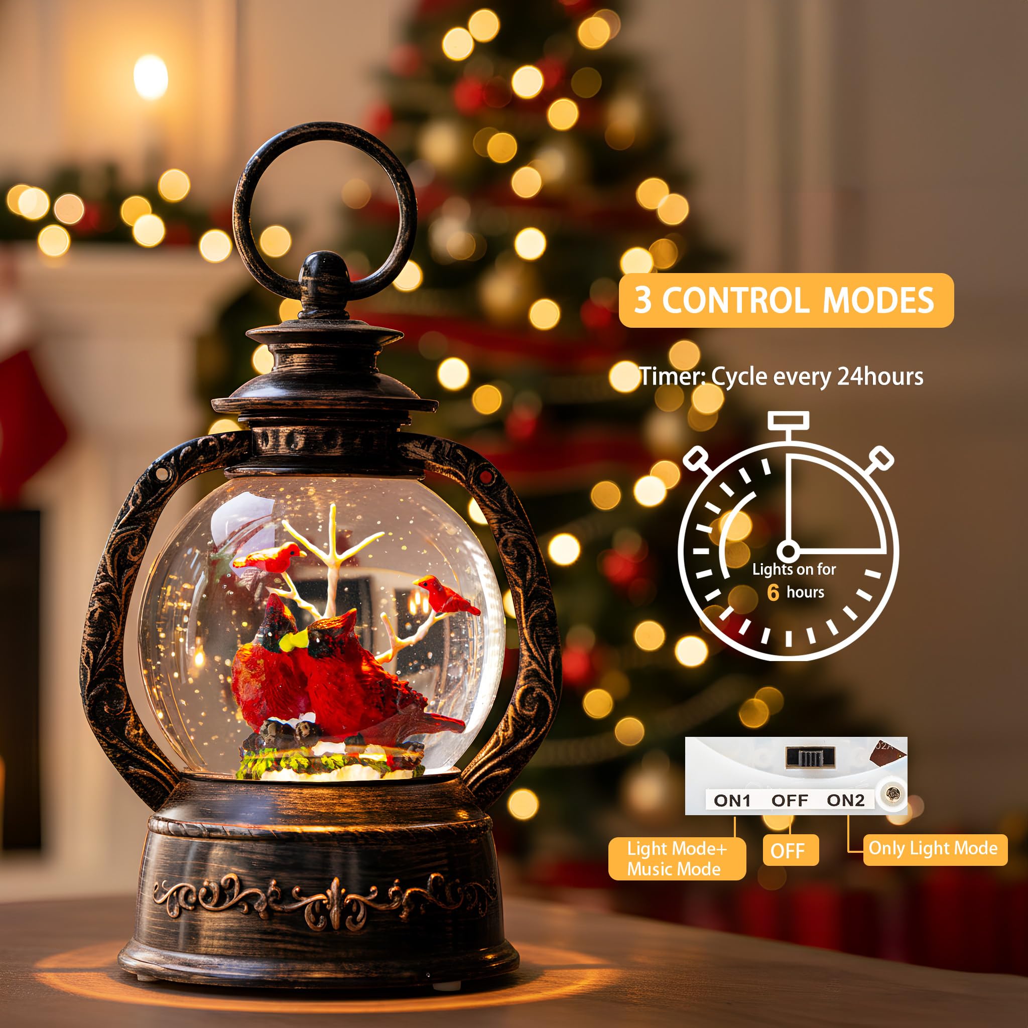 Xindian glitter motion inside globe demonstrating swirling snow effect and ambiance