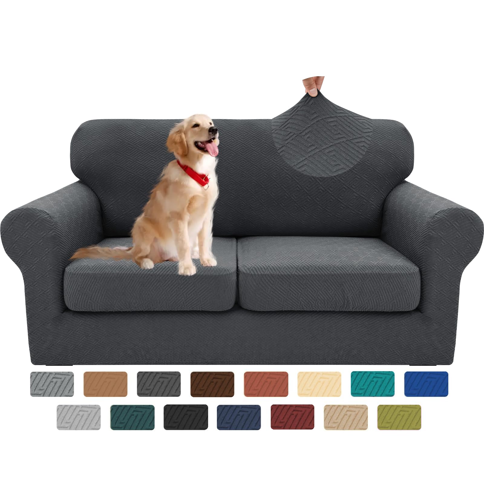 XINEAGE front view of fitted loveseat cover showing clean, protected sofa