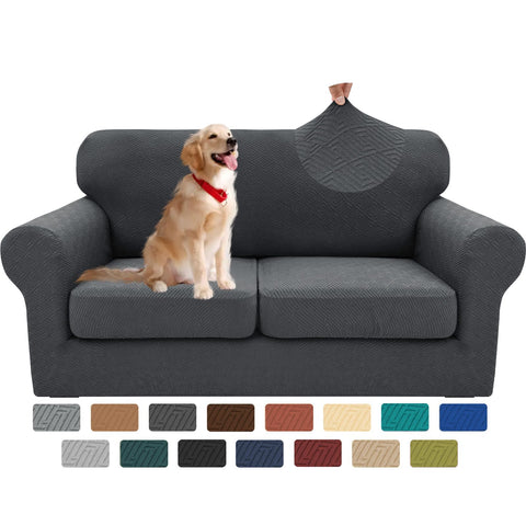 XINEAGE front view of fitted loveseat cover showing clean, protected sofa